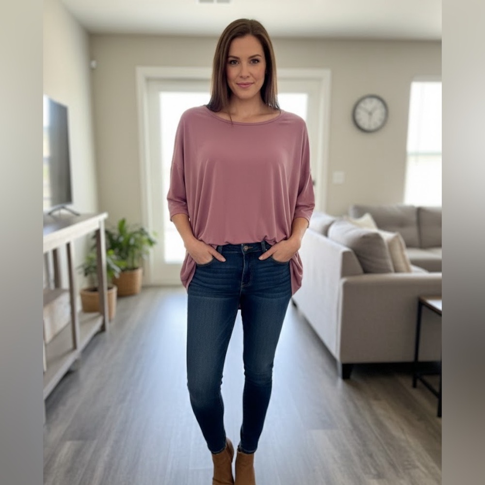 LuLaRoe Perfect T Mauve Pink Swing Top XL Side Slits Short Sleeve